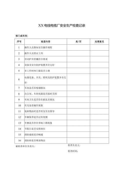 XX电线电缆厂安全生产检查记录（2023年）.docx