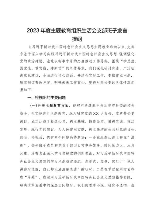 2023主题教育组织生活会支部班子发言提纲(2).docx