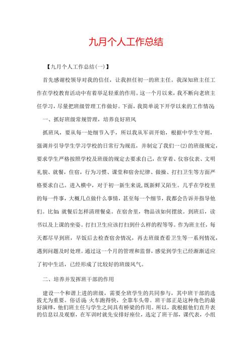 九月个人工作总结.docx