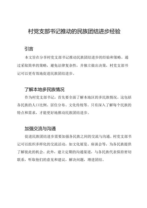 村党支部书记推动的民族团结进步经验.docx