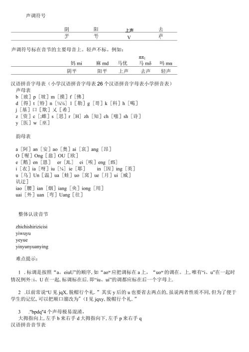声调拼音符号知识点梳理汇总.docx