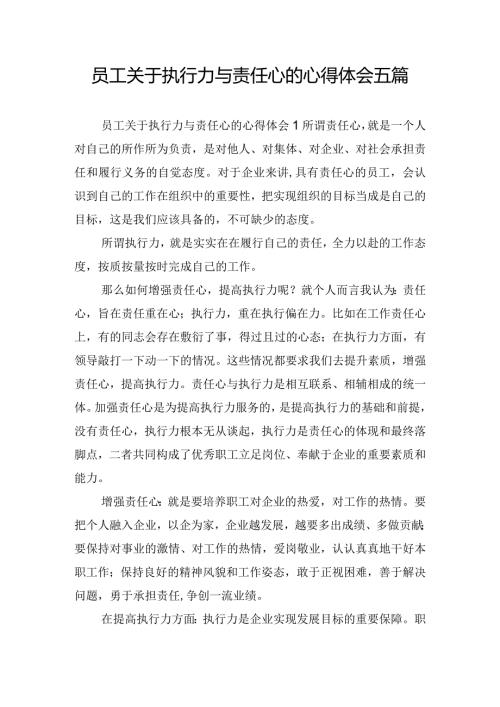 员工关于执行力与责任心的心得体会五篇.docx