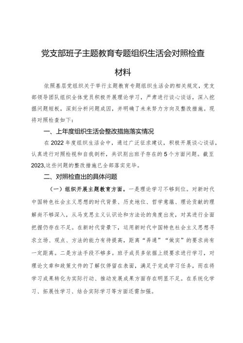 党支部班子专题组织生活会对照检查材料.docx