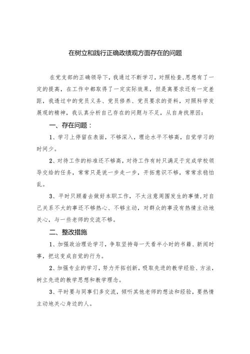 在树立和践行正确政绩观方面存在的问题（共9篇）.docx