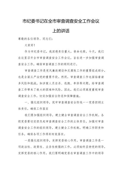市纪委书记在全市审查调查安全工作会议上的讲话.docx