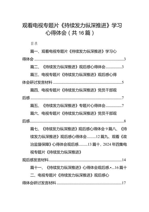观看电视专题片《持续发力纵深推进》学习心得体会16篇（精选版）.docx