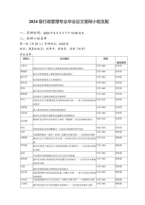 2024行政管理专业毕业论文答辩小组安排.docx