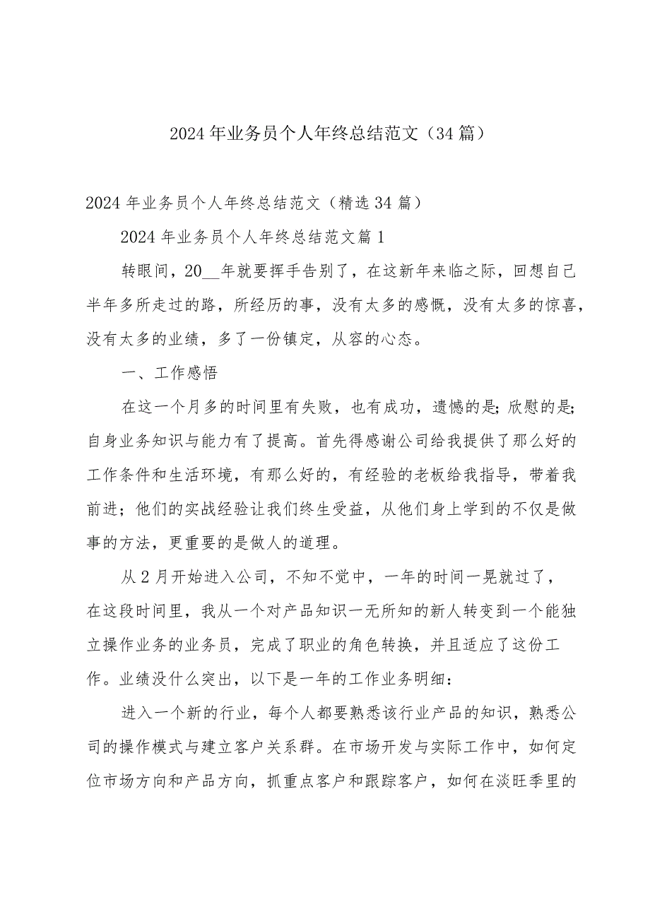 2024年业务员个人年终总结范文（34篇）.docx_第1页