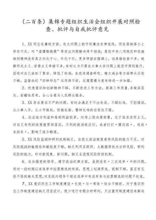 （二百条）集锦专题组织生活会组织开展对照检查、批评与自我批评意见.docx