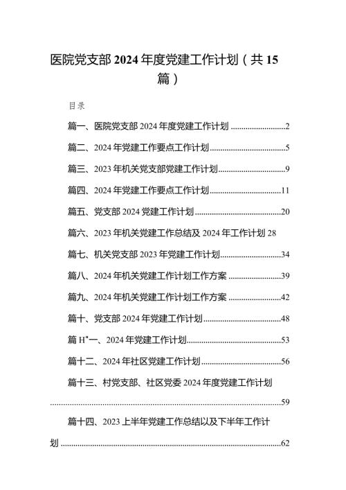 医院党支部2024党建工作计划（共15篇）.docx