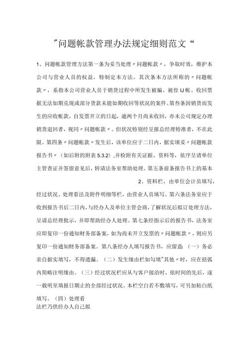 问题帐款管理办法规定细则范文.docx