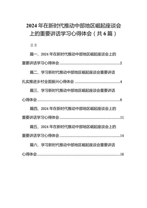 2024年在新时代推动中部地区崛起座谈会上的重要讲话学习心得体会6篇（详细版）.docx