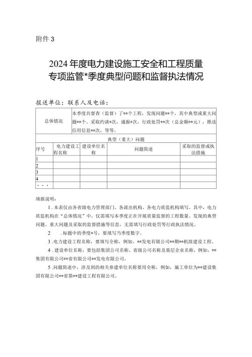 2024电力建设施工安全和工程质量专项监管季度典型问题和监督执法情况.docx