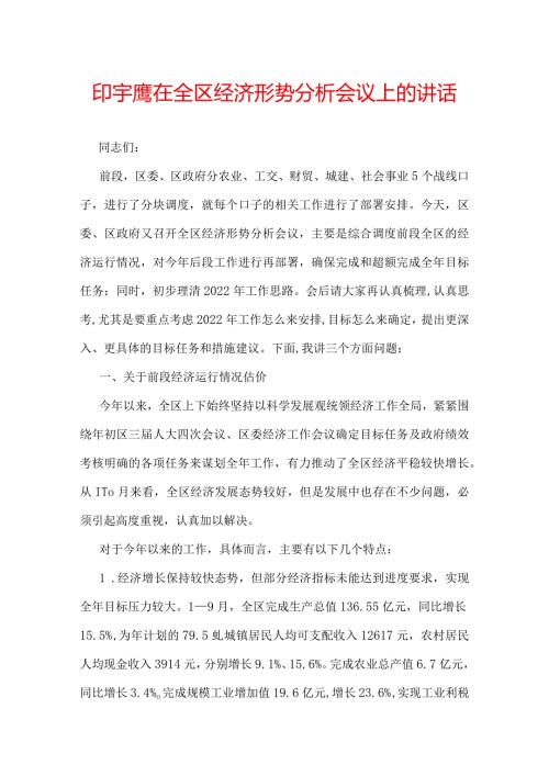 印宇鹰在全区经济形势分析会议上的讲话.docx