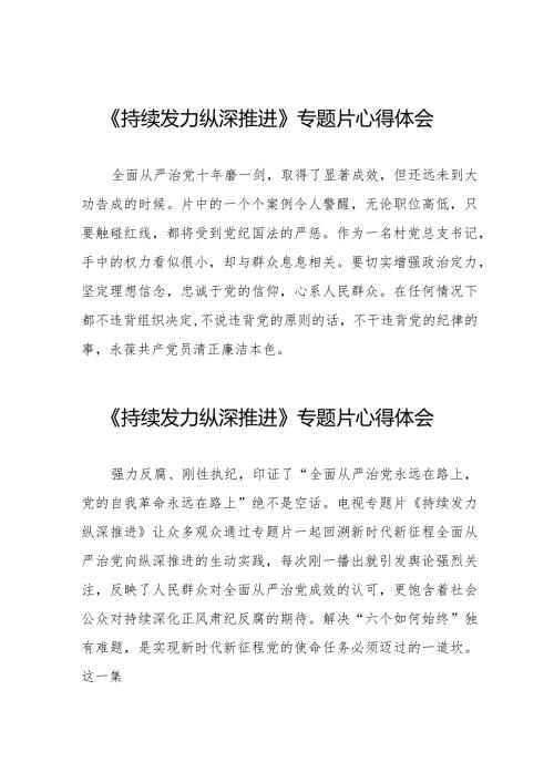 十四篇观看电视专题片《持续发力纵深推进》心得体会.docx