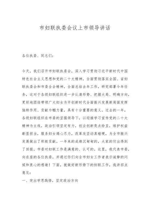 市妇联执委会议上市领导讲话(1).docx