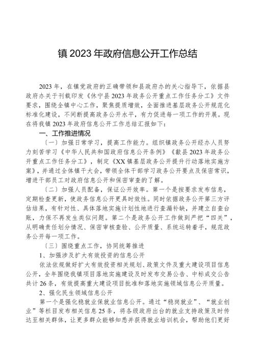 镇2023年政府信息公开工作总结.docx