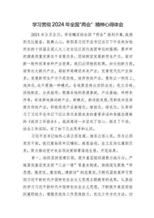 2024年观看学习全国“两会”精神心得体会研讨发言.docx