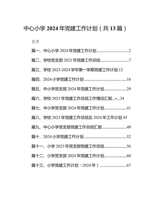 中心小学2024年党建工作计划（共13篇）.docx