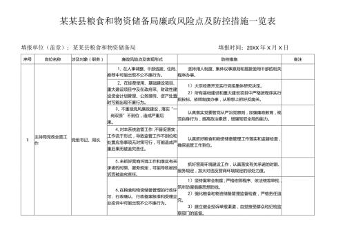 某某县粮食和物资储备局廉政风险点及防控措施一览表.docx
