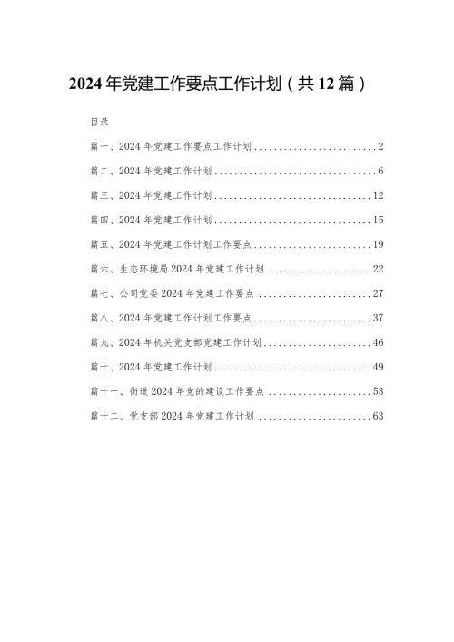 2024年党建工作要点工作计划12篇（精编版）.docx