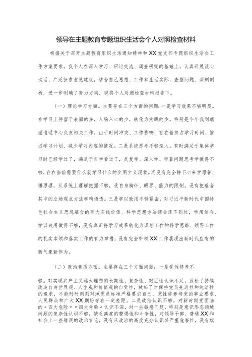 领导在主题教育专题组织生活会个人对照检查材料.docx