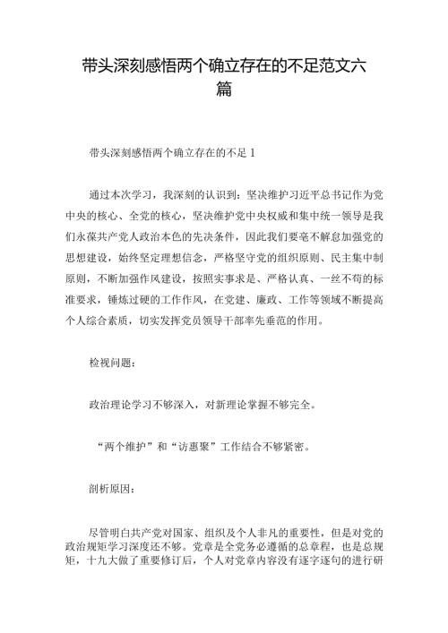 带头深刻感悟两个确立存在的不足范文六篇.docx
