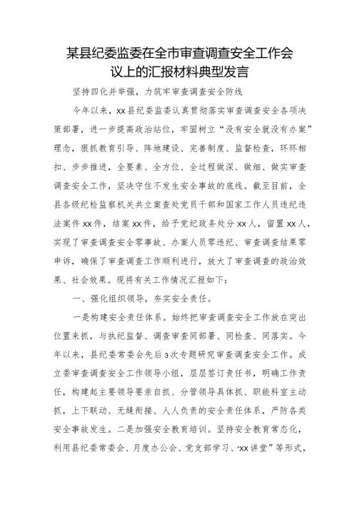 某县纪委监委在全市审查调查安全工作会议上的汇报材料典型发言.docx
