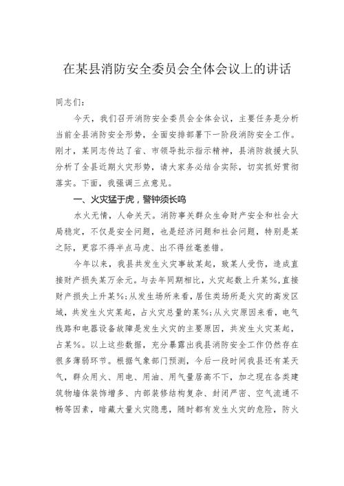 在某县消防安全委员会全体会议上的讲话.docx
