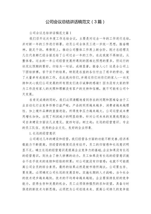 公司会议总结讲话稿范文（3篇）.docx