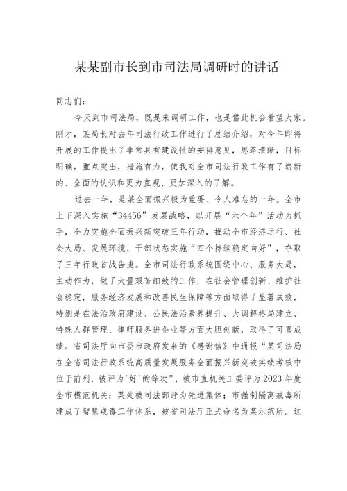 某某副市长到市司法局调研时的讲话.docx