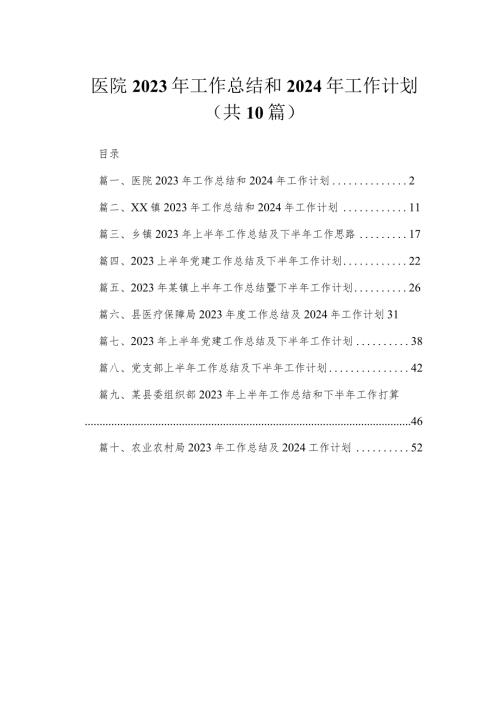 医院2023年工作总结和2024年工作计划（共10篇）.docx