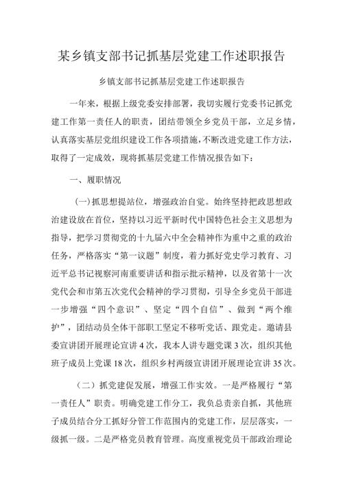 某乡镇支部书记抓基层党建工作述职报告.docx