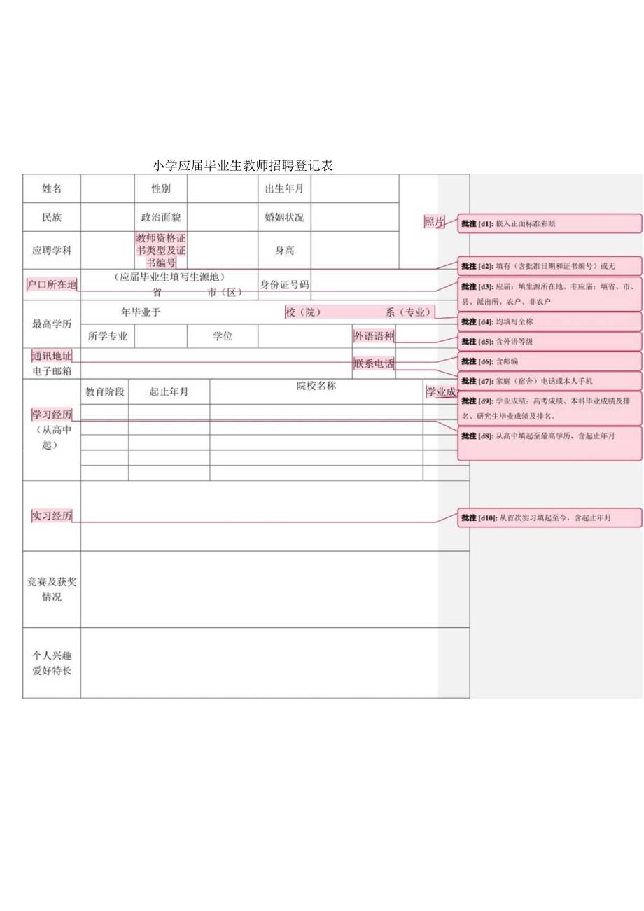 小学应毕业生教师招聘登记表.docx_第1页