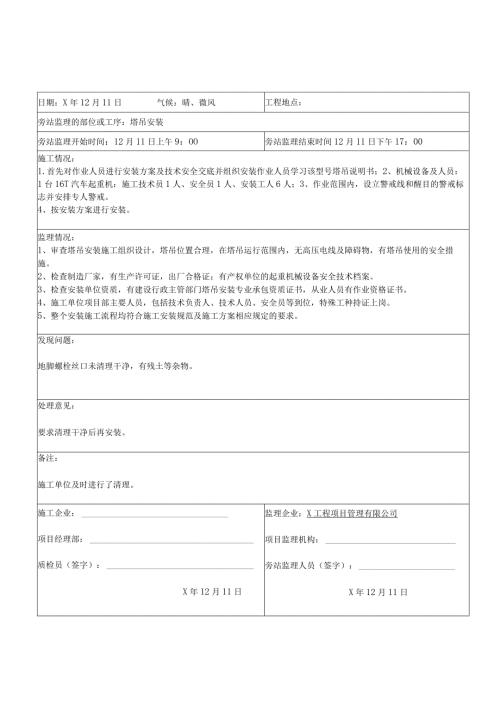 房建工程塔吊安装旁站监理记录表.docx