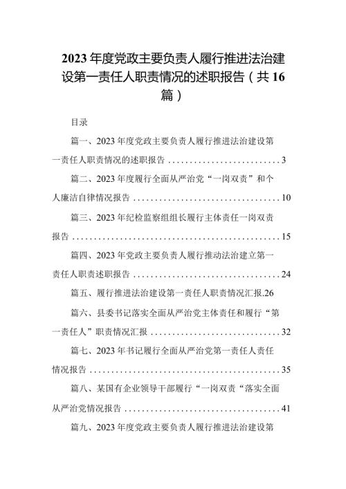 2023党政主要负责人履行推进法治建设第一责任人职责情况的述职报告16篇(最新精选)(1).docx