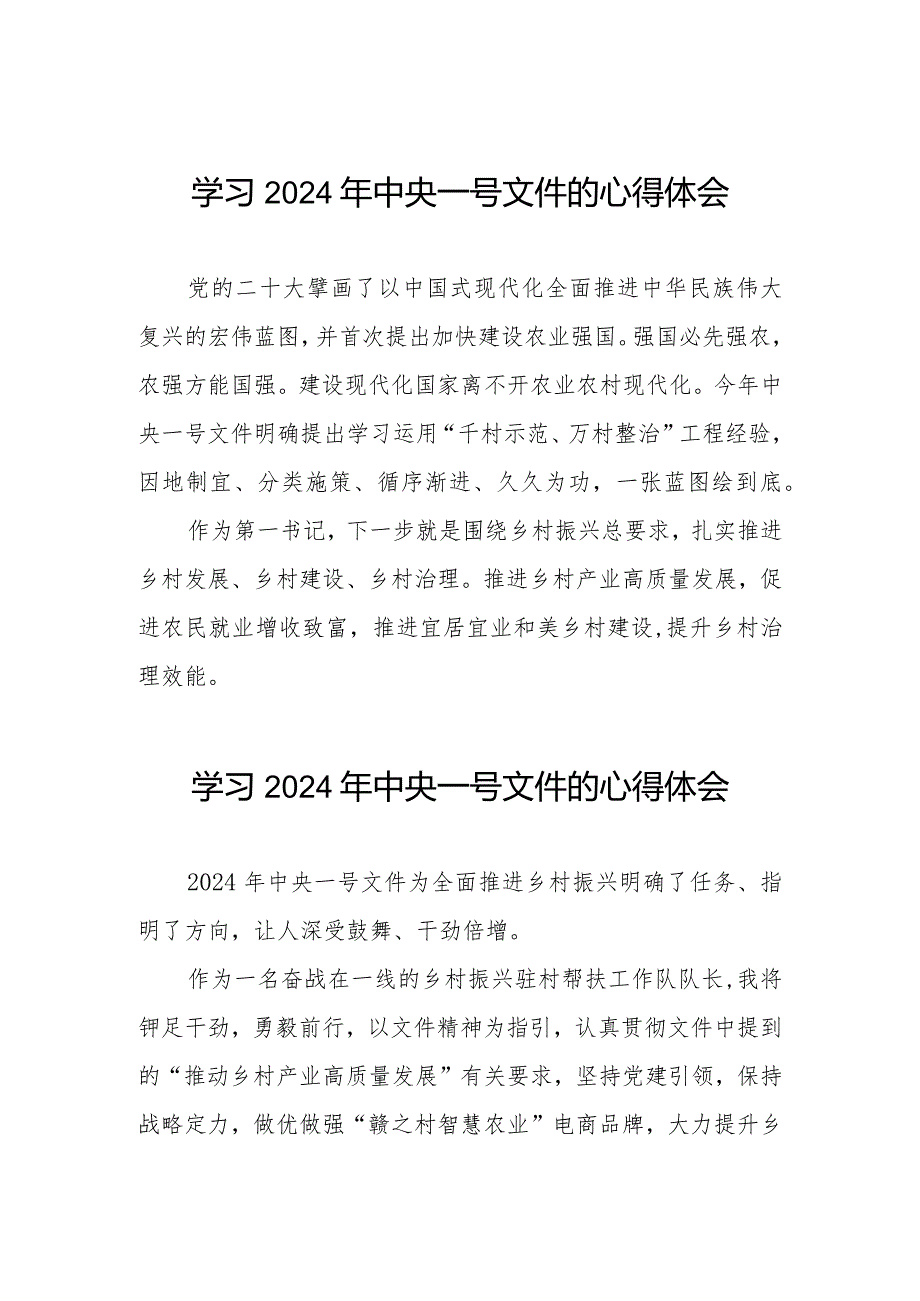 学习2024年中央一号文件心得体会十四篇.docx_第1页