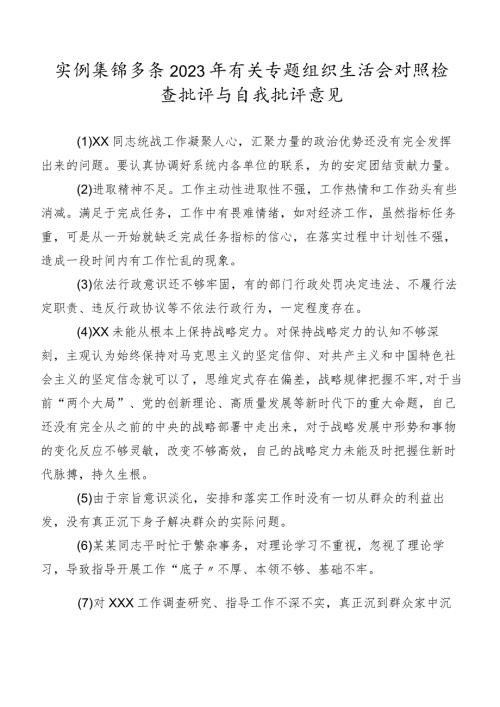 实例集锦多条2023年有关专题组织生活会对照检查批评与自我批评意见.docx