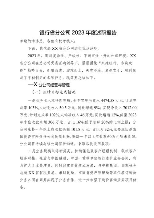 银行省分公司2023述职报告(2).docx