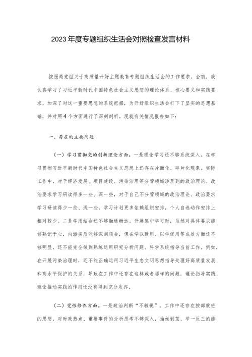 2023专题组织生活会对照检查发言材料(1).docx
