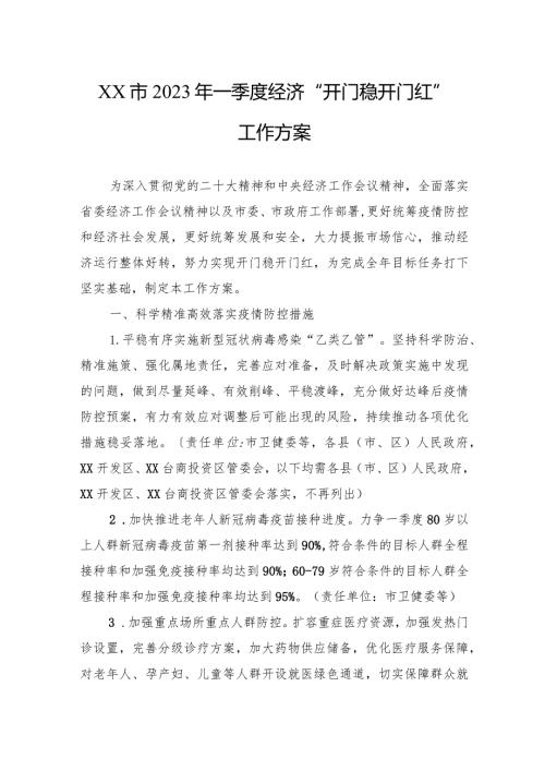 XX市2024年一季度经济“开门稳+开门红”工作方案（20240111）.docx