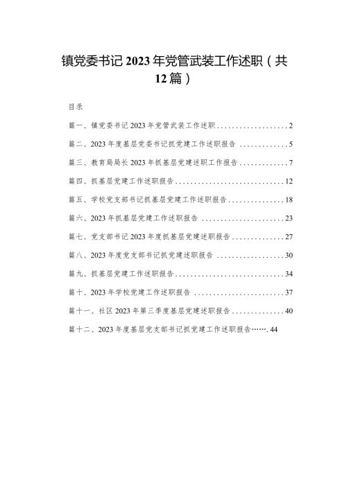 镇党委书记2023年党管武装工作述职12篇供参考.docx