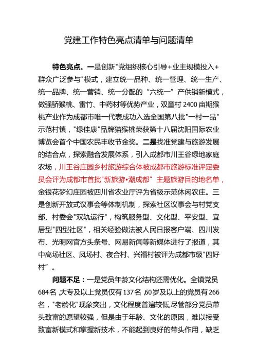 02党建工作特色亮点清单与问题清单.docx