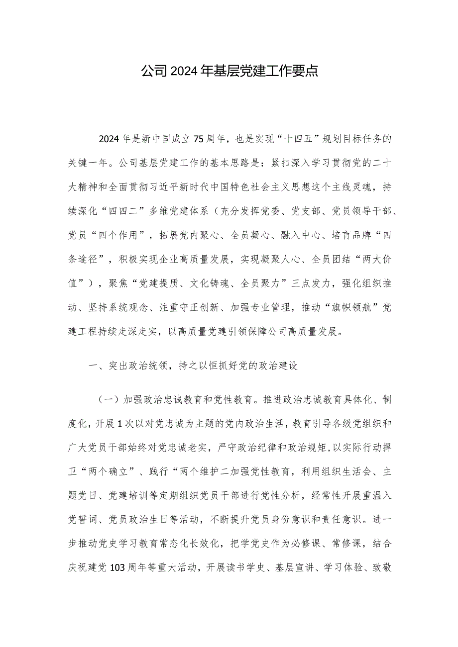 公司2024年基层党建工作要点.docx_第1页