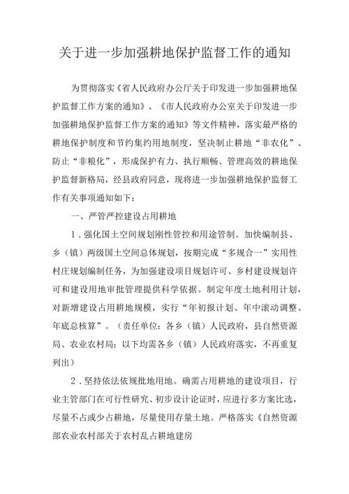 关于进一步加强耕地保护监督工作的通知.docx