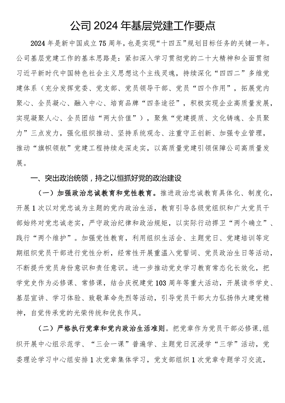 公司2024年基层党建工作要点(2).docx_第1页