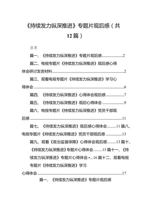 《持续发力纵深推进》专题片观后感12篇（完整版）.docx