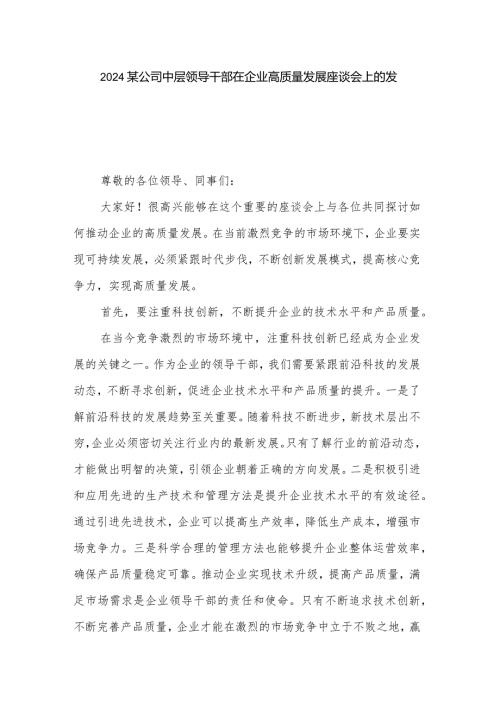 2024某公司中层领导干部在企业高质量发展座谈会上的发言2篇.docx