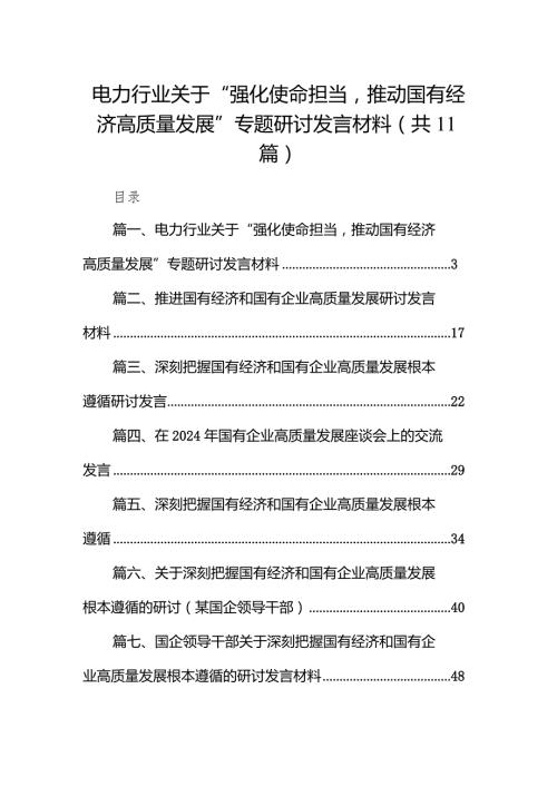 电力行业关于“强化使命担当推动国有经济高质量发展”专题研讨发言材料（共11篇）.docx