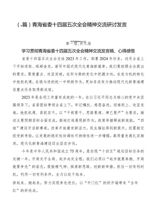 （9篇）青海省委十四五次全会精神交流研讨发言.docx